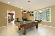 Melange 3 Light 52" Billiard, Glass & Metal Shades (3BILL) in Heritage Brass in a room setting