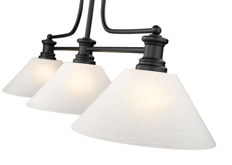 Melange 3 Light 52" Billiard, Glass Shades (A) in White Linen