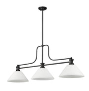 Melange 3 Light 52" Billiard, Glass Shades (A) in White Linen