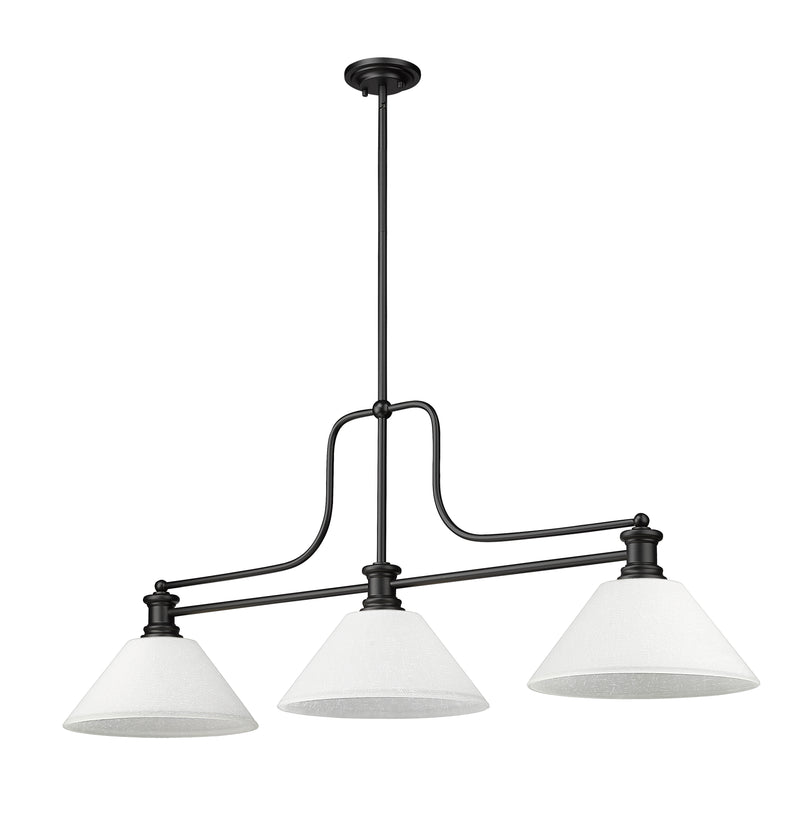 Melange 3 Light 52" Billiard, Glass Shades (A) in White Linen