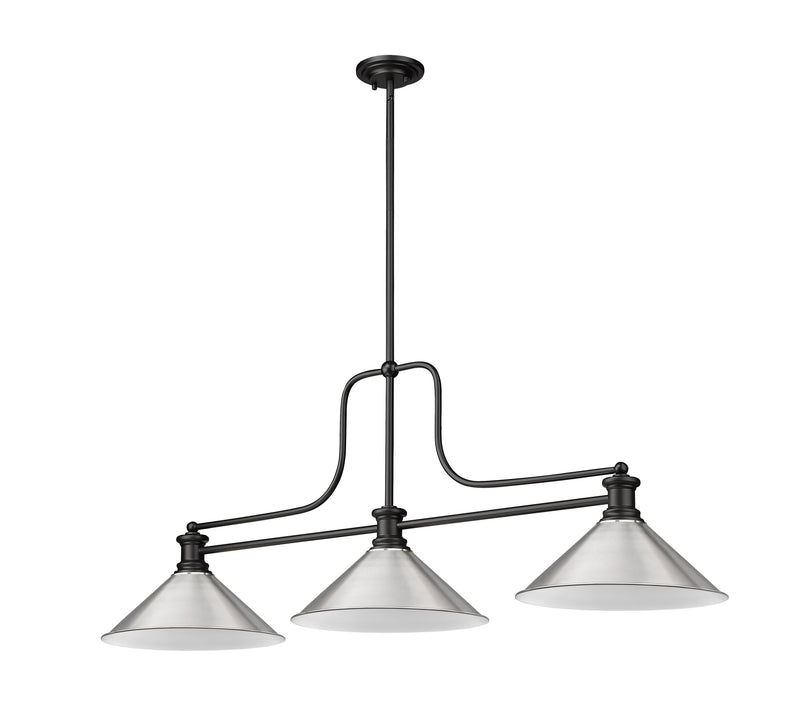 Melange 3 Light 52" Billiard, Metal Shades (M15) in Brushed Nickel