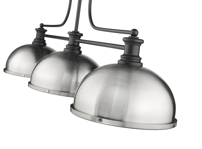 Melange 3 Light 52" Billiard, Glass & Metal Shades (D13M) in Brushed Nickel Metal + Glass