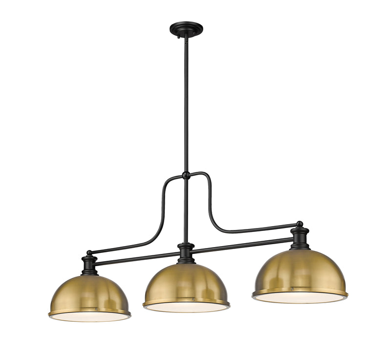Melange 3 Light 52" Billiard, Glass & Metal Shades (D13M) in Heritage Brass Metal + Glass