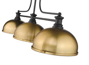 Melange 3 Light 52" Billiard, Glass & Metal Shades (D13M) in Heritage Brass Metal + Glass