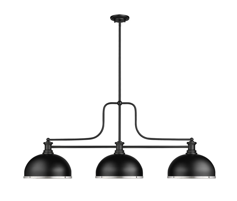 Melange 3 Light 52" Billiard, Glass & Metal Shades (D13M) in Matte Black + Brushed Nickel Metal + Glass
