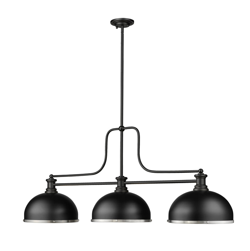 Melange 3 Light 52" Billiard, Glass & Metal Shades (D13M) in Matte Black + Brushed Nickel Metal + Glass