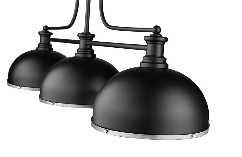Melange 3 Light 52" Billiard, Glass & Metal Shades (D13M) in Matte Black + Brushed Nickel Metal + Glass