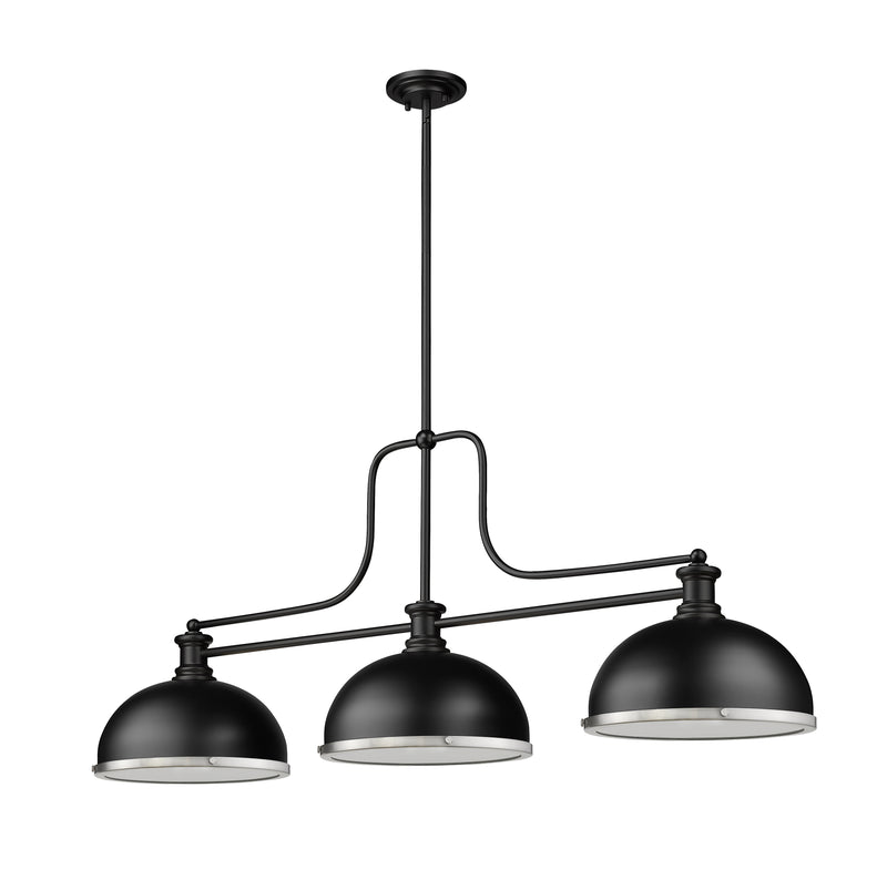 Melange 3 Light 52" Billiard, Glass & Metal Shades (D13M) in Matte Black + Brushed Nickel Metal + Glass