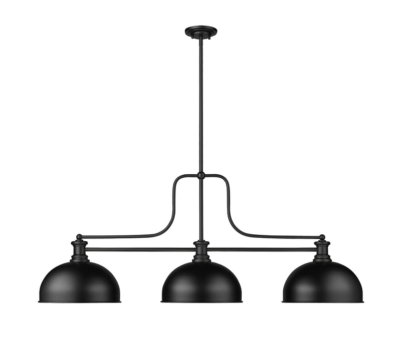 Melange 3 Light 52" Billiard, Glass & Metal Shades (D13M) in Matte Black Steel