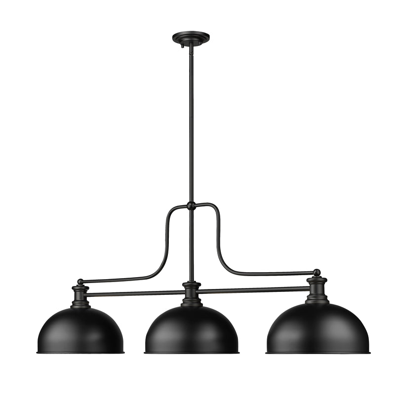Melange 3 Light 52" Billiard, Glass & Metal Shades (D13M) in Matte Black Steel
