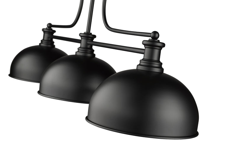 Melange 3 Light 52" Billiard, Glass & Metal Shades (D13M) in Matte Black Steel