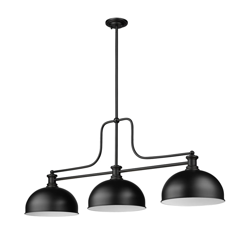 Melange 3 Light 52" Billiard, Glass & Metal Shades (D13M) in Matte Black Steel