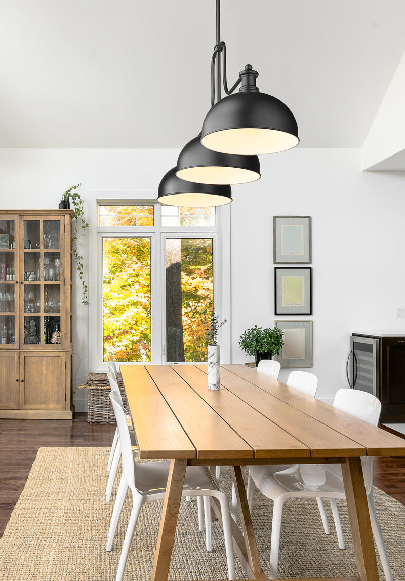 Melange 3 Light 52" Billiard, Glass & Metal Shades (D13M) in Matte Black Steel in a room setting