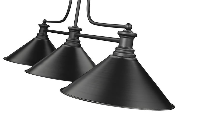 Melange 3 Light 52" Billiard, Metal Shades (M15) in Matte Black
