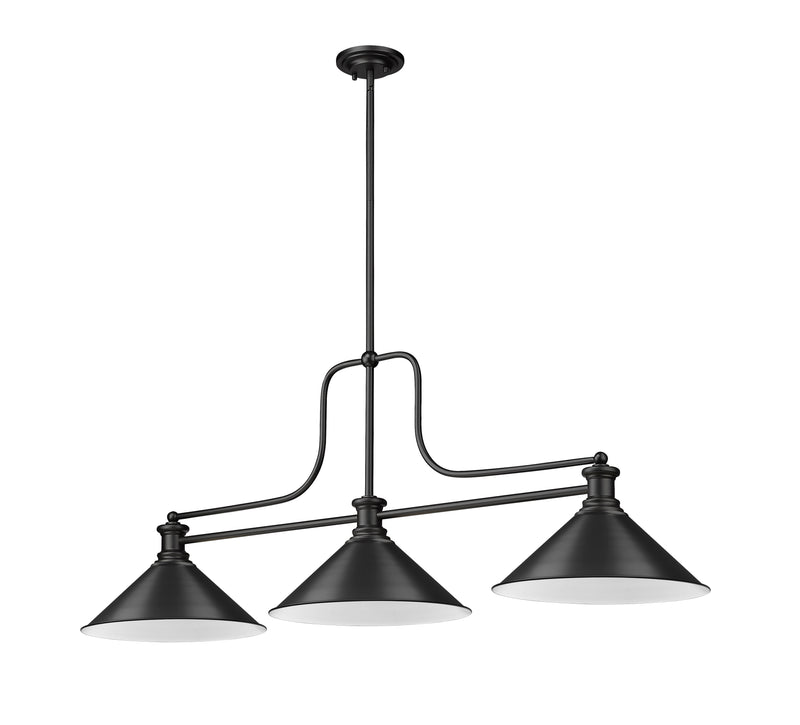 Melange 3 Light 52" Billiard, Metal Shades (M15) in Matte Black