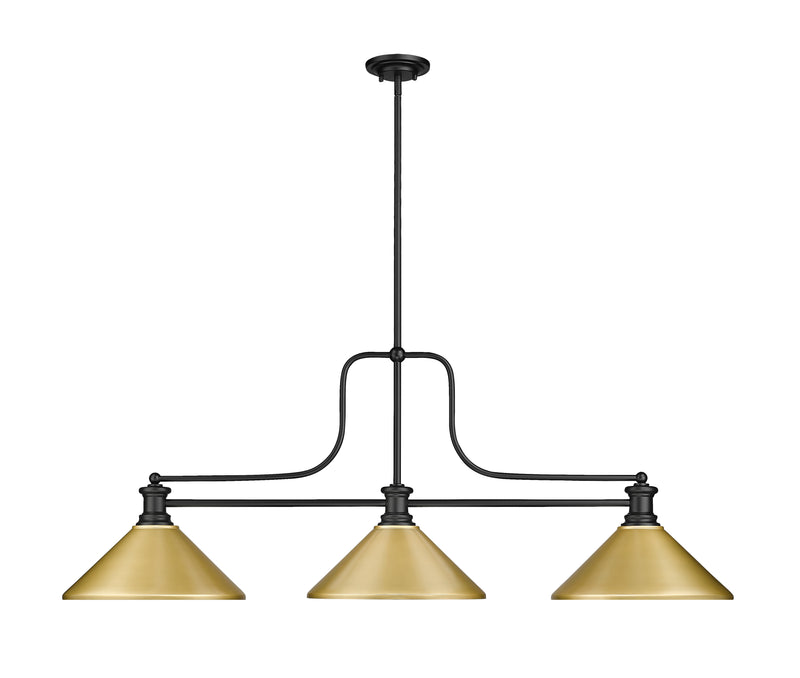 Melange 3 Light 52" Billiard, Metal Shades (M) in Satin Gold