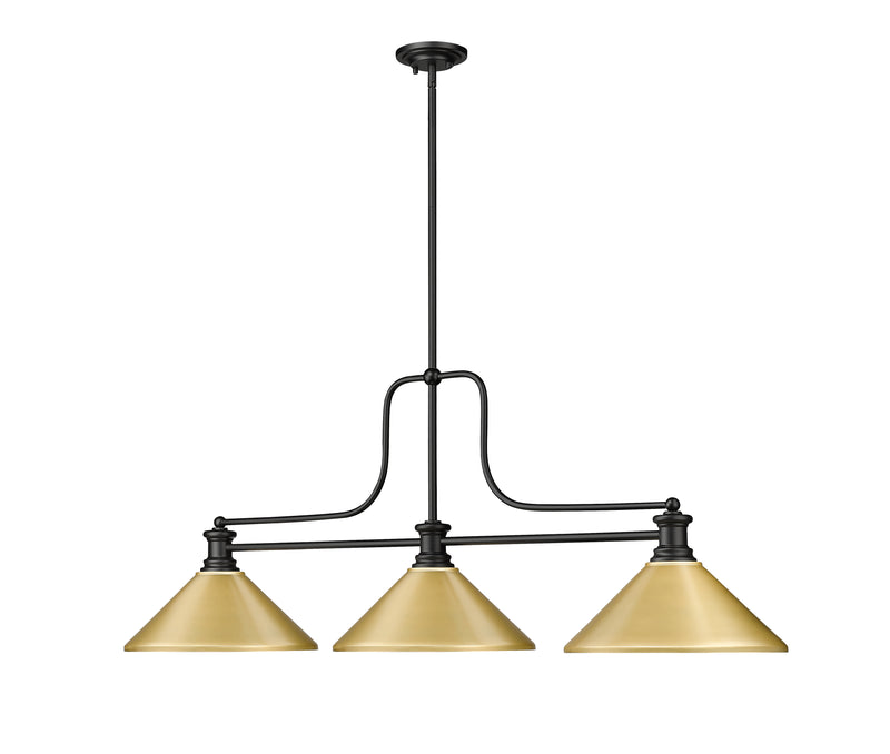 Melange 3 Light 52" Billiard, Metal Shades (M) in Satin Gold