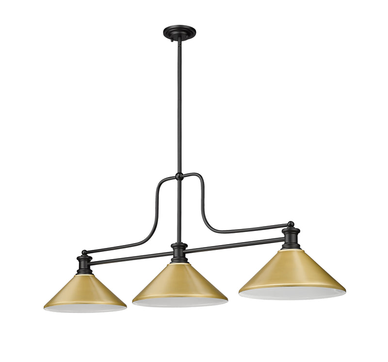 Melange 3 Light 52" Billiard, Metal Shades (M) in Satin Gold
