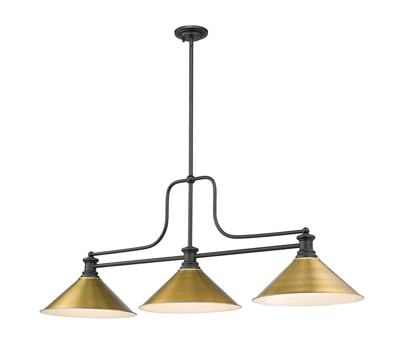 Melange 3 Light 52" Billiard, Metal Shades (M15) in Rubbed Brass