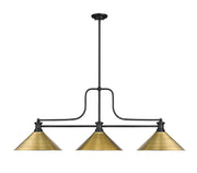 Melange 3 Light 52" Billiard, Metal Shades (M15) in Rubbed Brass