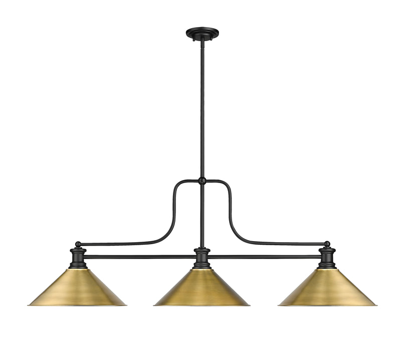 Melange 3 Light 52" Billiard, Metal Shades (M15) in Rubbed Brass