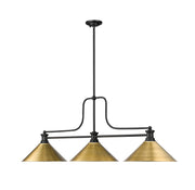 Melange 3 Light 52" Billiard, Metal Shades (M15) in Rubbed Brass