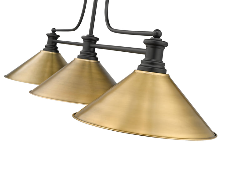 Melange 3 Light 52" Billiard, Metal Shades (M15) in Rubbed Brass