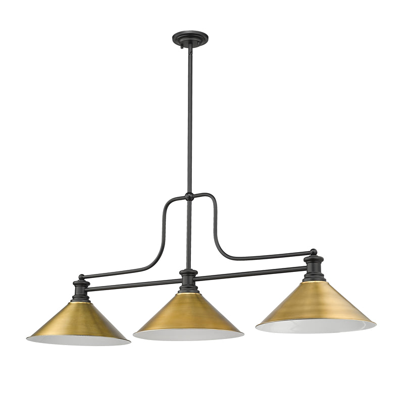 Melange 3 Light 52" Billiard, Metal Shades (M15) in Rubbed Brass
