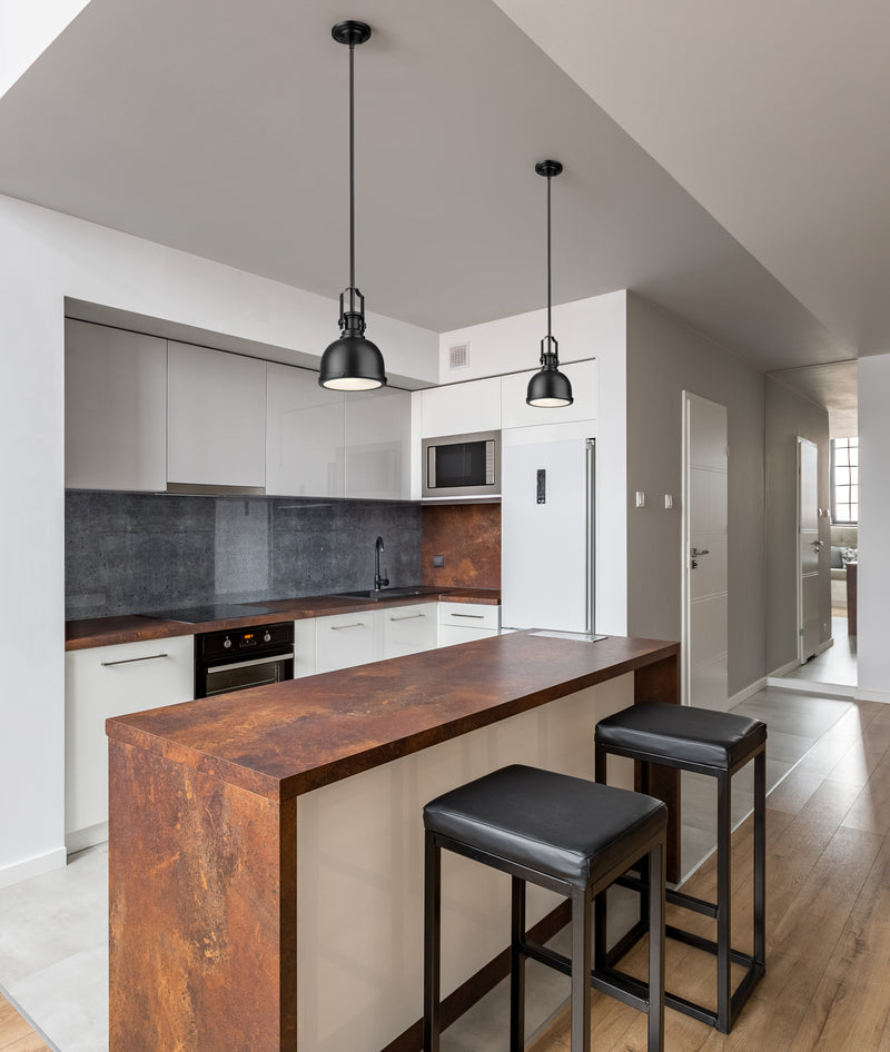 Melange 1 Light 8.25" Pendant in Matte Black in a room setting