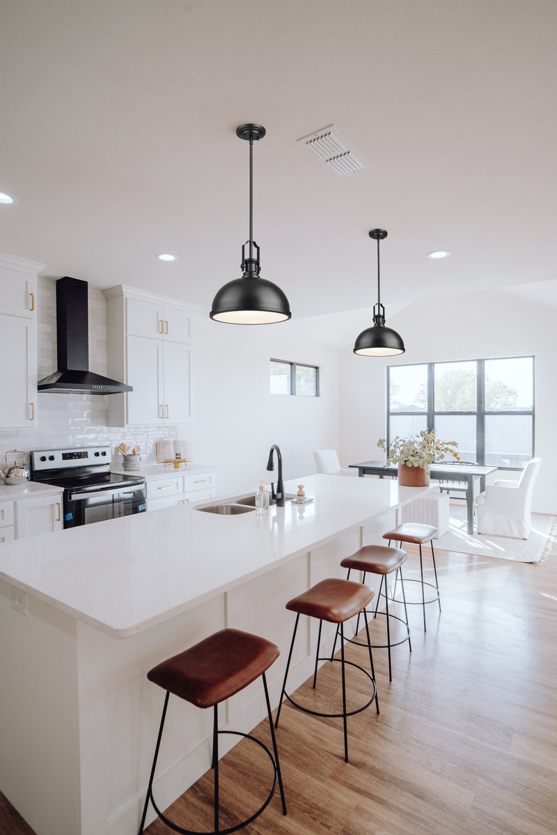 Melange 1 Light 13.25" Pendant in Matte Black in a room setting
