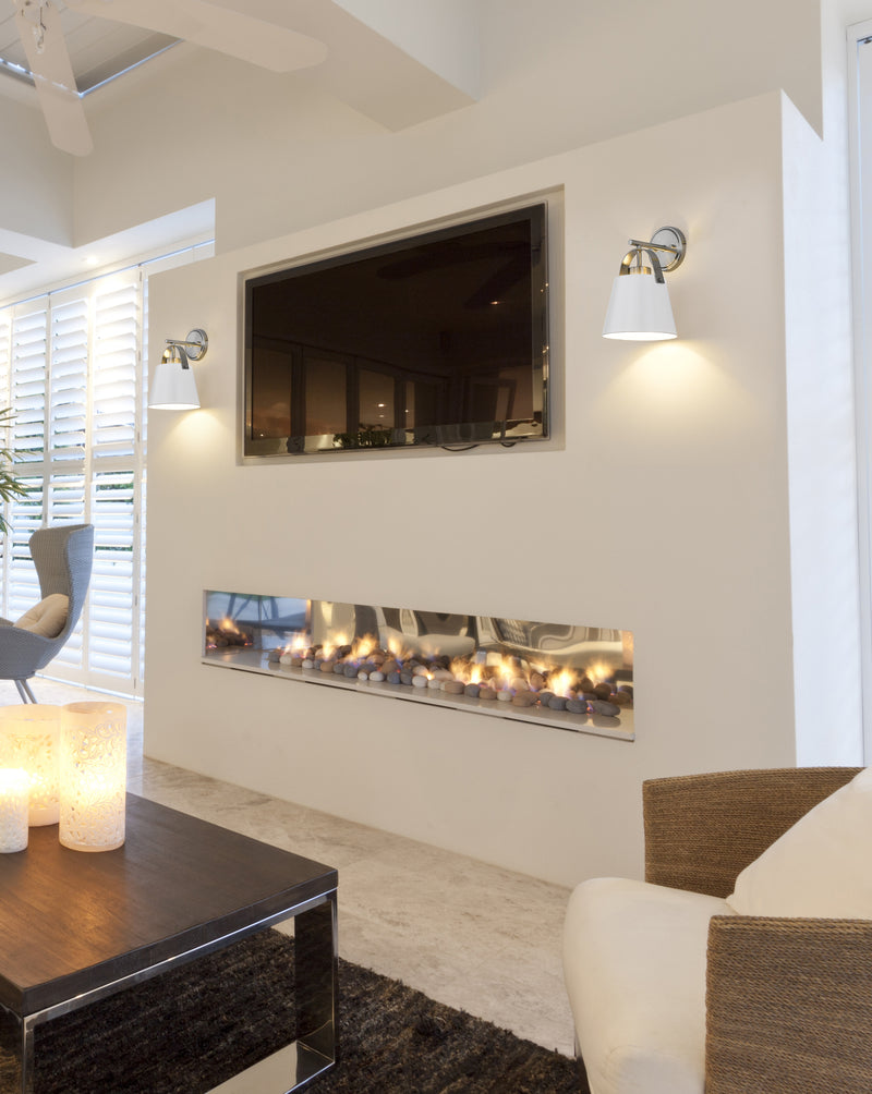 Z-Studio 1 Light 8" Wall Sconce, Metal Shades in Matte White + Brushed Nickel in a room setting