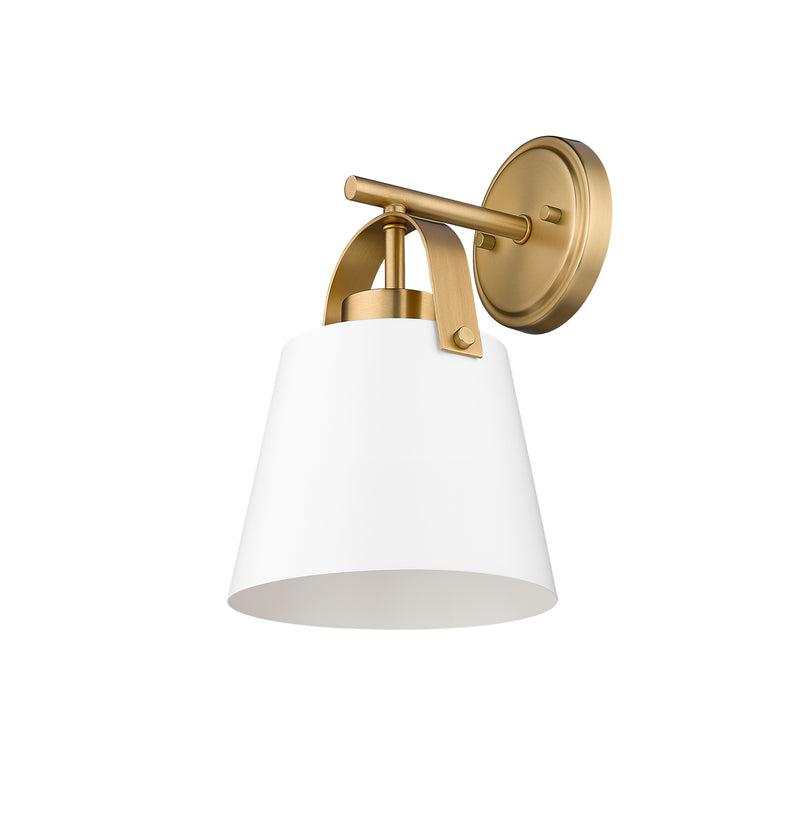Z-Studio 1 Light 8" Wall Sconce, Metal Shades in Matte White + Heritage Brass