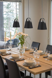 Z-Studio 1 Light 8" Pendant, Metal Shades in Matte Black + Brushed Nickel in a room setting