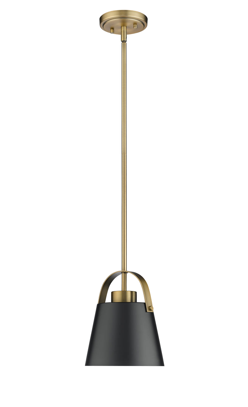 Z-Studio 1 Light 8" Pendant, Metal Shades in Matte Black + Heritage Brass