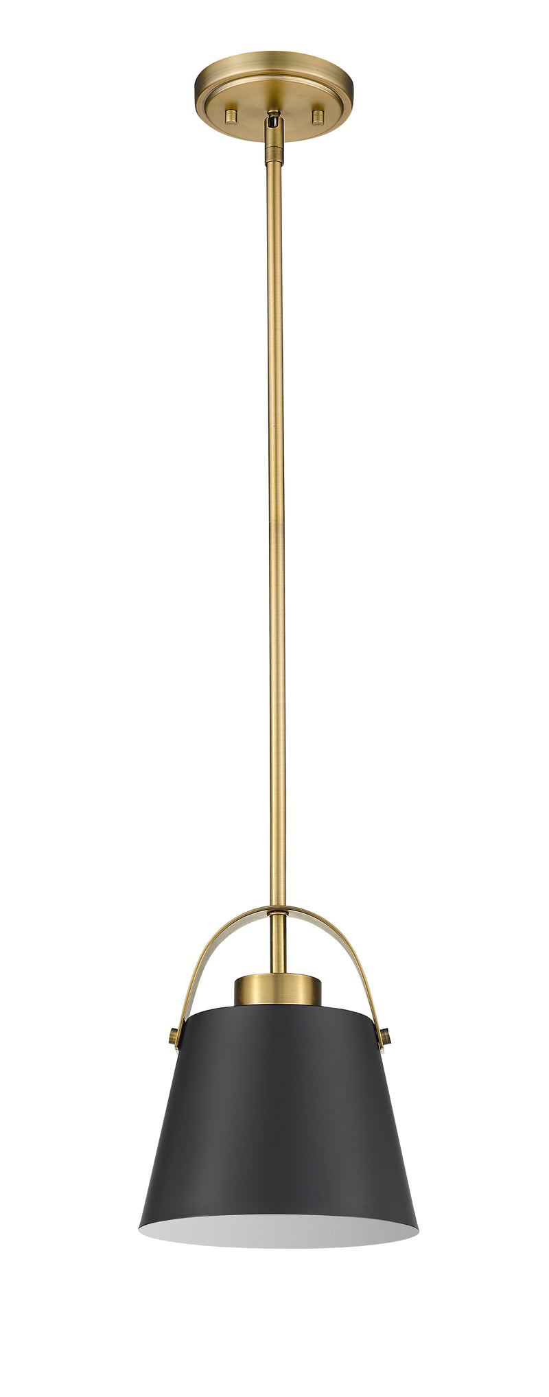 Z-Studio 1 Light 8" Pendant, Metal Shades in Matte Black + Heritage Brass