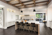 Z-Studio 1 Light 8" Pendant, Metal Shades in Matte Black + Heritage Brass in a room setting