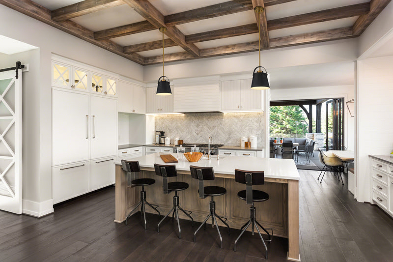 Z-Studio 1 Light 8" Pendant, Metal Shades in Matte Black + Heritage Brass in a room setting