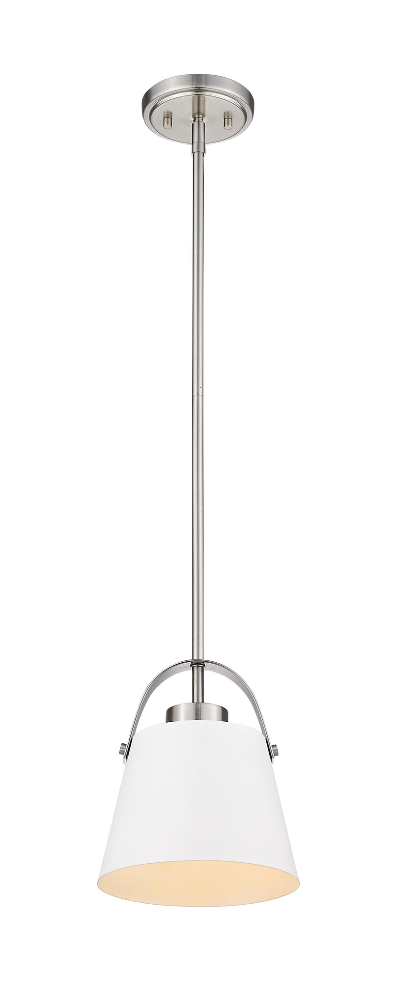 Z-Studio 1 Light 8" Pendant, Metal Shades in Matte White + Brushed Nickel