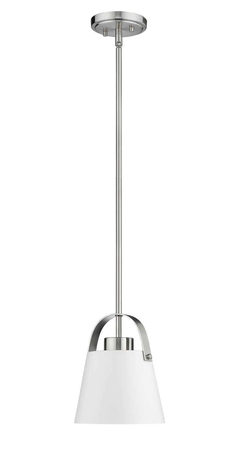 Z-Studio 1 Light 8" Pendant, Metal Shades in Matte White + Brushed Nickel