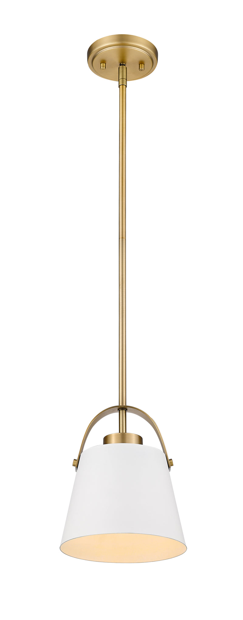 Z-Studio 1 Light 8" Pendant, Metal Shades in Matte White + Heritage Brass