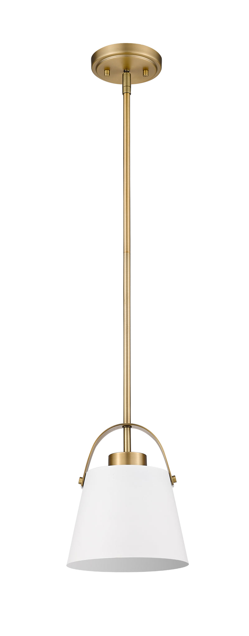 Z-Studio 1 Light 8" Pendant, Metal Shades in Matte White + Heritage Brass