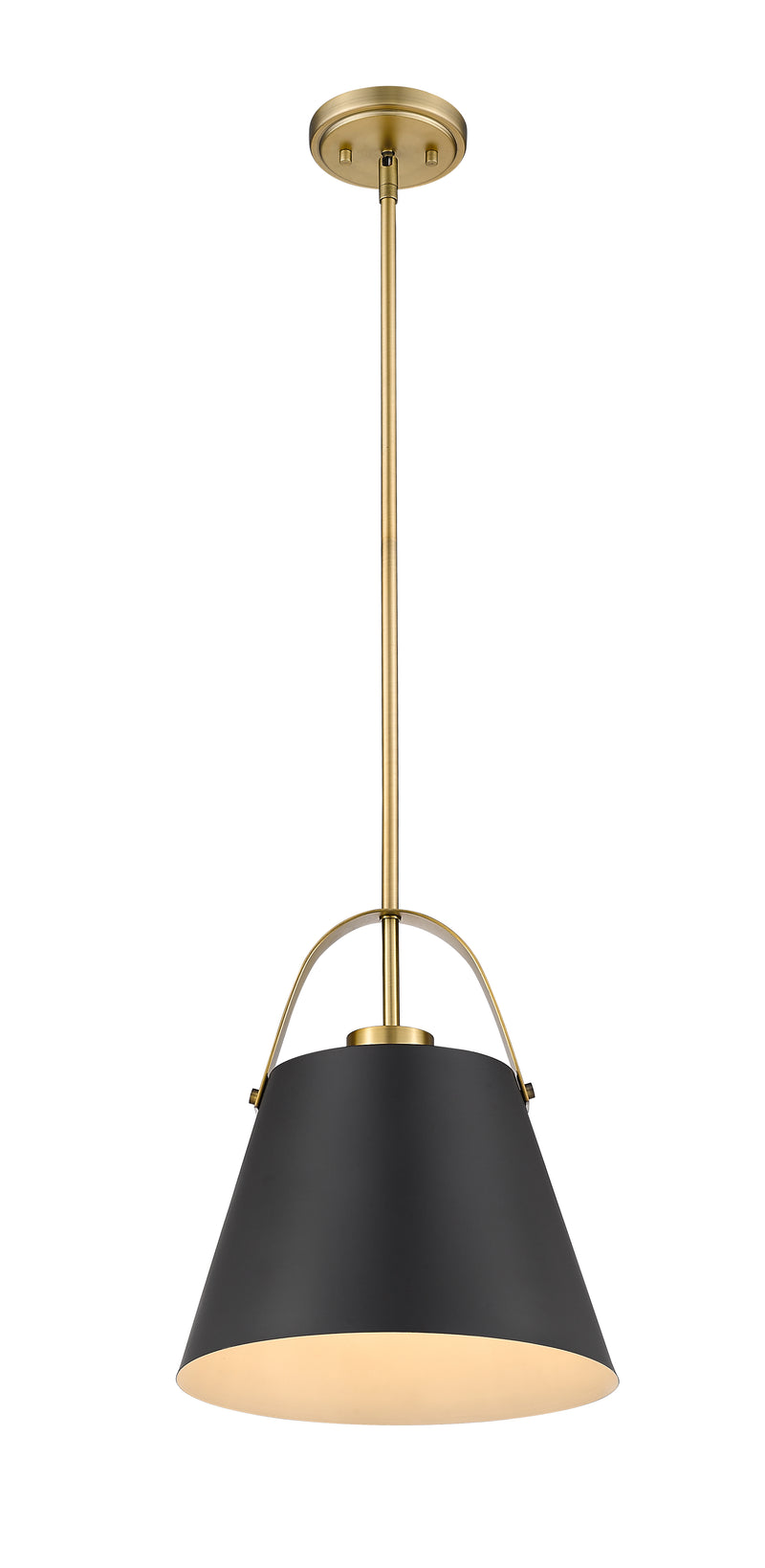 Z-Studio 1 Light 12.5" Pendant, Metal Shades in Matte Black + Heritage Brass