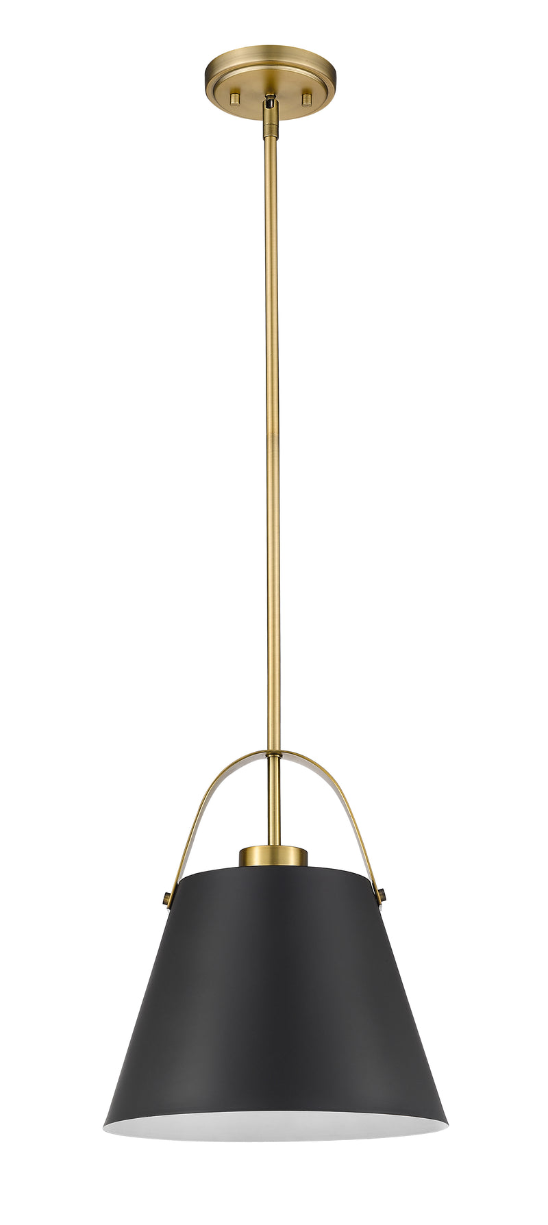 Z-Studio 1 Light 12.5" Pendant, Metal Shades in Matte Black + Heritage Brass