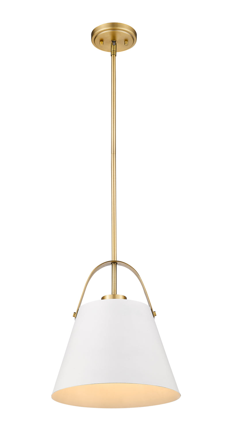 Z-Studio 1 Light 12.5" Pendant, Metal Shades in Matte White + Heritage Brass