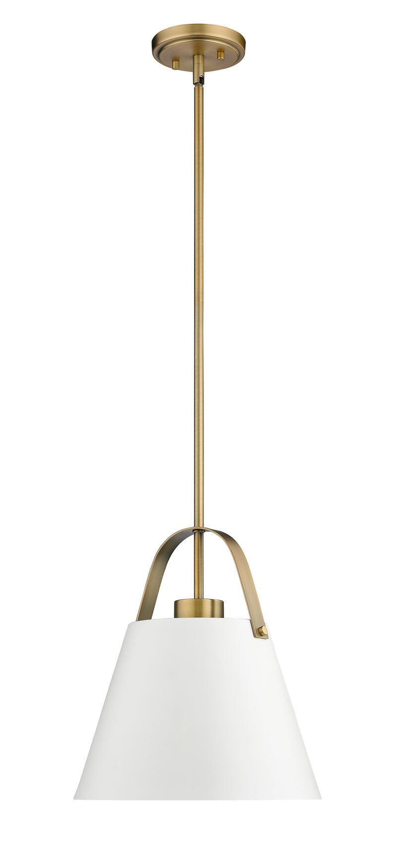 Z-Studio 1 Light 12.5" Pendant, Metal Shades in Matte White + Heritage Brass