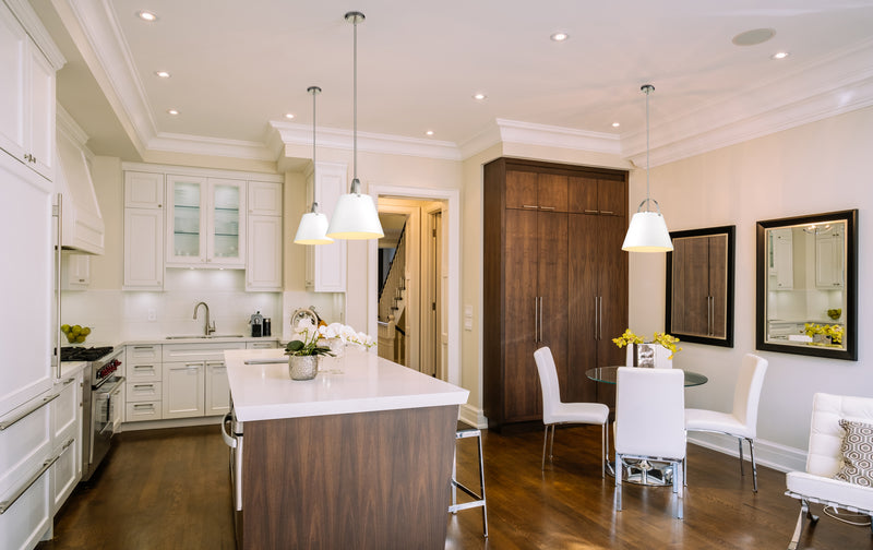 Z-Studio 1 Light 18" Pendant, Metal Shades in Matte White + Brushed Nickel in a room setting