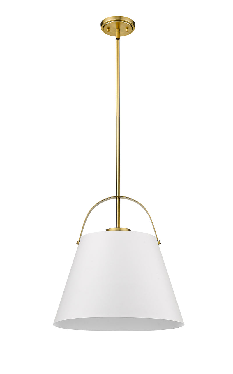 Z-Studio 1 Light 18" Pendant, Metal Shades in Matte White + Heritage Brass