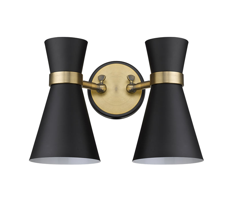 Soriano 2 Light 12" Wall Sconce in Matte Black + Heritage Brass