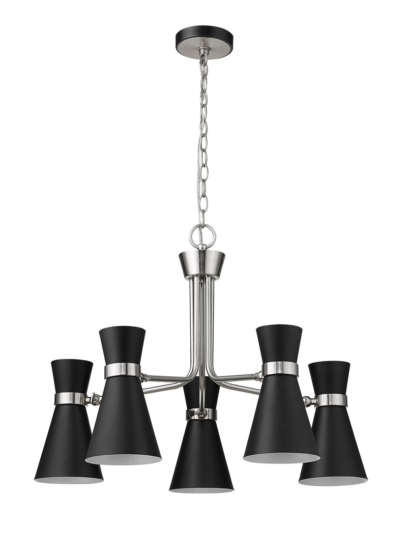 Soriano 5 Light 27" Chandelier in Matte Black + Brushed Nickel