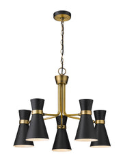 Soriano 5 Light 27" Chandelier in Matte Black + Heritage Brass
